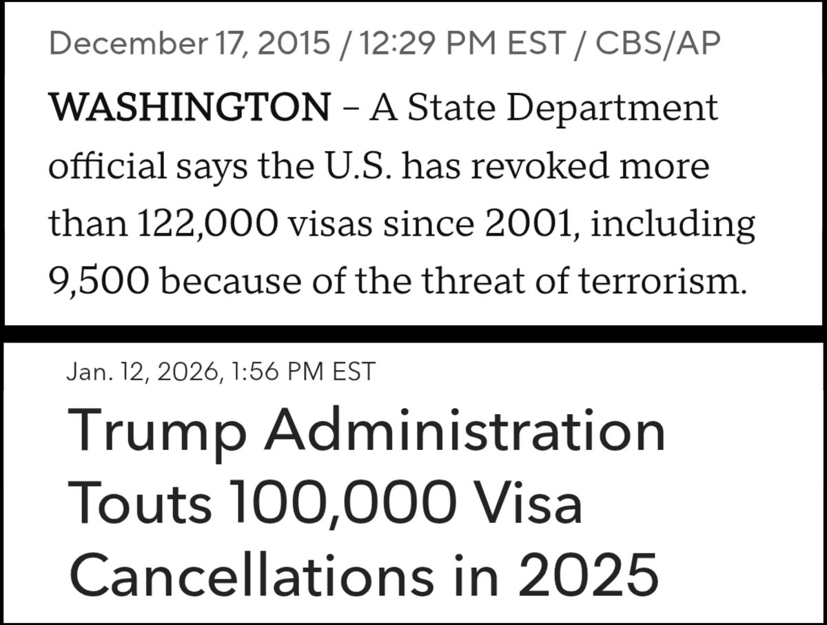 derzum_'s tweet photo. In the 14 years after 9/11, only 122,000 visas were revoked, 9,500 for terrorism.

Miller says we ended 1,000 statuses for terror, this week alone. With 100,000+ visas revoked and 1.5 million protections terminated since 2025, this is the largest-ever effort to undo immigration. https://t.co/TKBMn9mAKQ