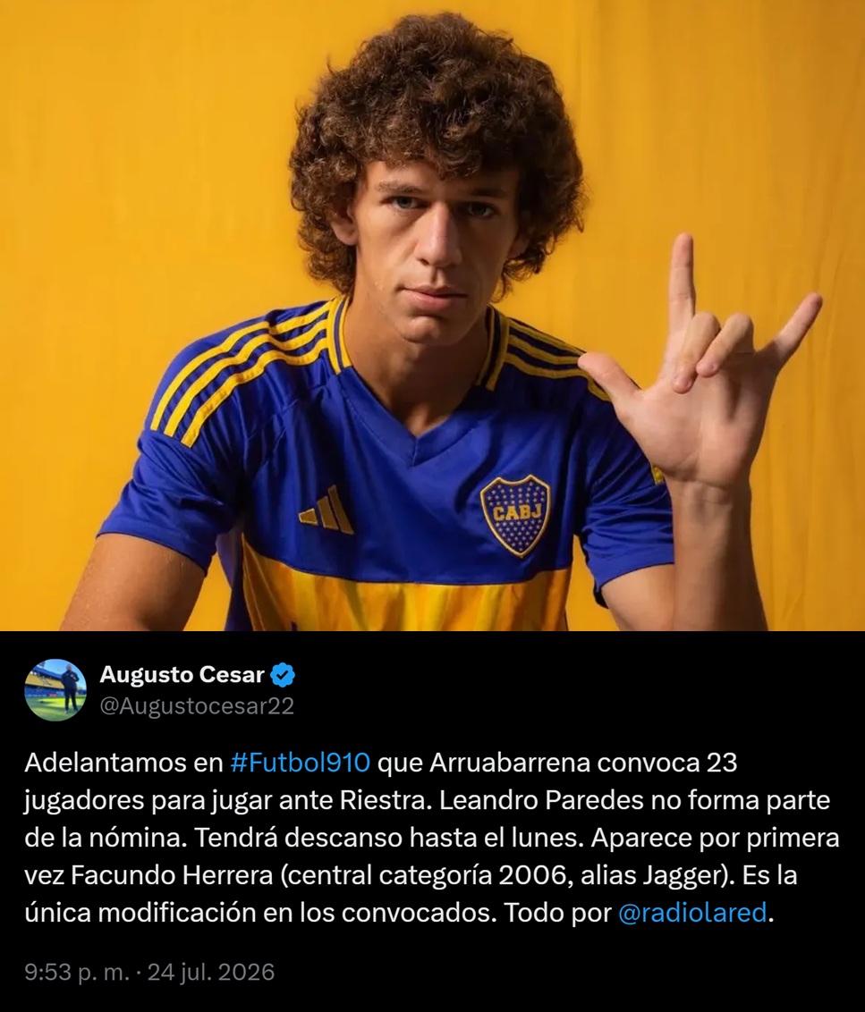 porquetendencia's tweet photo. "Jagger":
Porque informan que Facundo Herrera será convocado para el partido de Boca contra Deportivo Riestra https://t.co/9xbtTVKai6