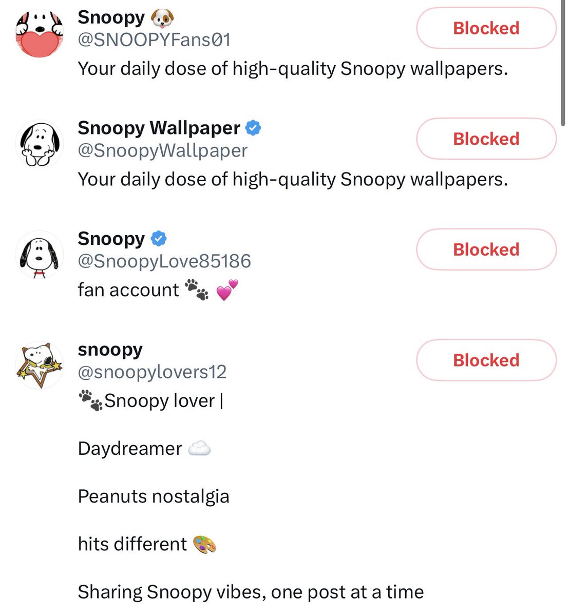 gir1genius's tweet photo. (some) snoopy accounts that post AI slop that everyone should block!!!!! @SNOOPYFans01 @Snoopy198961 @snoopyhero53 @snoopyb047 @SnoopyFansUS @SnoopyPhotos @SnoopyWallpaper @SnoopyLove85186 @snoopylovers12 https://t.co/yHbK0bWx9F