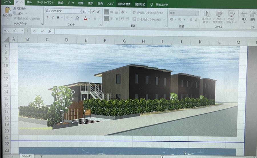 sazanamiganjiro's tweet photo. ここで前職時に外構パースをExcelで作った俺　登場
#3Dソフト無いのに今日中にパース作ってと気狂いタスクを言い渡す社長 https://t.co/0YtnSOUVfL
