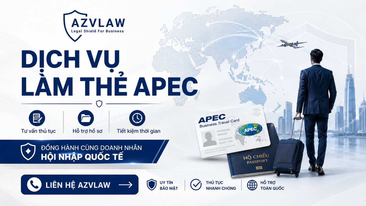 AZVLAW_VN's tweet photo. Bạn đang cần làm thẻ APEC để thuận tiện công tác và mở rộng kinh doanh quốc tế?

AZVLAW hỗ trợ:
 ✓ Tư vấn điều kiện
 ✓ Chuẩn bị hồ sơ
 ✓ Theo dõi thủ tục

Liên hệ AZVLAW để được tư vấn nhé!

#TheAPEC #DichVuLamTheAPEC #APECBusinessTravelCard #AZVLAW https://t.co/BF6CpgOhqM