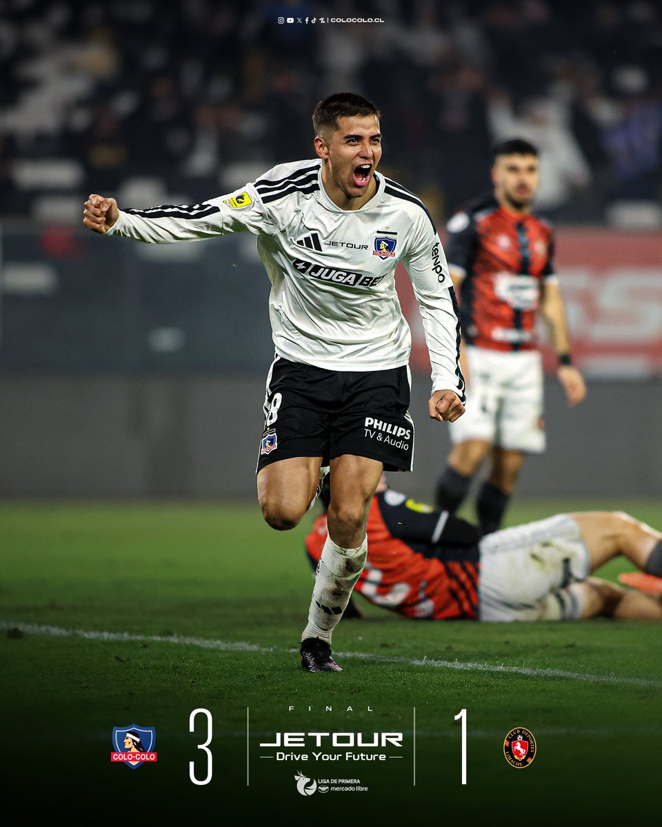 ColoColo's tweet photo. 𝐅𝐈𝐍 𝐃𝐄𝐋 𝐏𝐀𝐑𝐓𝐈𝐃𝐎 𝐄𝐍 𝐋𝐀 𝐑𝐔𝐂𝐀 ⚪️⚫️

Con goles de Álvaro Madrid, Jeyson Rojas y Felipe Raipán, derrotamos por 3️⃣-1️⃣ a Deportes Limache en el Monumental por la fecha 16 de la Liga de Primera 🤟🏻

Presentado por Jetour

#VamosColoColo https://t.co/X1I0o5VjZK