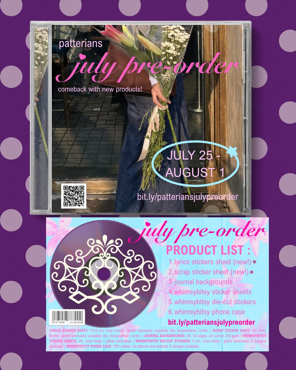 patterians's tweet photo. july pre-order is here !

🎐july 25 - august 1 

more details &amp; order: https://t.co/nhVr96iQYr https://t.co/No4gmMz1CH
