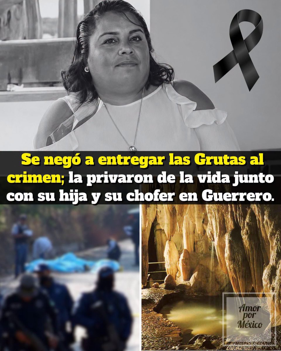 VigiaCiudadano7's tweet photo. 🔴Lo que comenzó como un intento del crimen organizado por apoderarse de uno de los destinos turísticos más importantes de Guerrero habría terminado en una masacre.

Martina Amates González, administradora del Parque Nacional Grutas de Cacahuamilpa, fue brutalmente torturada y privada de la vida junto con su hija Ivana Esperanza y el chofer de nombre Eliseo quien las acompañaba. 

La principal línea difundida hasta el momento apunta a que el grupo delictivo“La Familia Michoacana” presuntamente buscaba controlar la administración del parque y la importante derrama económica que generan las grutas.

También existen versiones sobre supuestas extorsiones y amenazas para obligarlos a ceder el control. Martina no habría aceptado entregar la administración y, poco después, ella, su hija y el conductor fueron torturados y privados de la vida.

Hasta ahora, la Fiscalía no ha confirmado públicamente qué organización estaría detrás ni ha establecido de manera definitiva que esta disputa haya sido el móvil. Sin embargo, la posibilidad resulta aterradora: tres personas habrían sido torturadas y privadas de la vida por negarse a entregar un espacio turístico al crimen organizado .

¿Hasta dónde hemos llegado, cuando administrar un parque y defender su operación puede costarle la vida a toda una familia?

Justicia para Martina, Ivana y Eliseo. Que este triple asesinato no quede sepultado entre el miedo y el silencio.
#Alerta #Guerrero #Justicia #Indignante