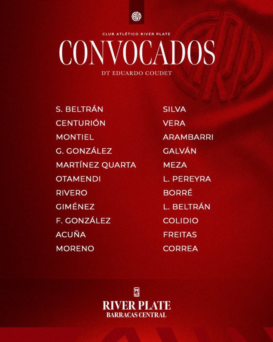 NicolasCarp24's tweet photo. #Convocados Se Dio A Conocer La Lista De Eduardo Coudet Son Los 22 Jugadores De River Ante Barracas Central Por El Debut De La #CopaLigaProfesional https://t.co/QGrcJplJbG
