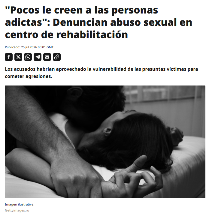 ActualidadRT's tweet photo. ⚠️Varios jóvenes recluidos en el Centro Terapéutico Renace, un lugar de rehabilitación para personas con problemas de adicción, ubicado en San Antonio, en la región de Valparaíso, Chile, denunciaron a los responsables por presuntos abusos.

👉 https://t.co/AuWn8rWBBV https://t.co/YhxUaG9ppb