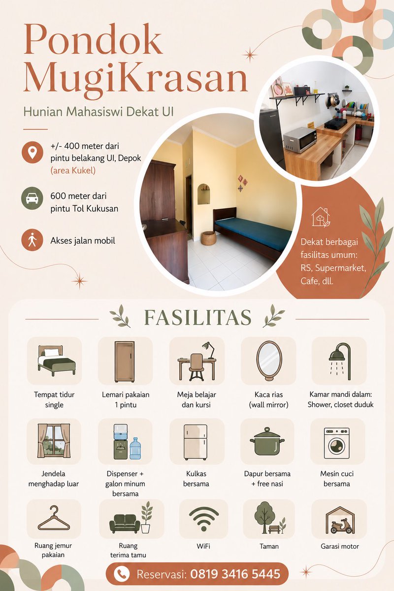 seeingJulie's tweet photo. Halo adik2 Maba UI, gimana persiapan kuliah-nya? Smg lancar. Kalau masih belum dapat kost di sekitar UI, hit me up aja yaa. Masih ada kamar available di kost kami di area kukel, namanya Pondok Mugi Krasan. #kostui #kosui #kostkukel #koskukel #kostdepok #kosdepok https://t.co/kFapQ7mwID