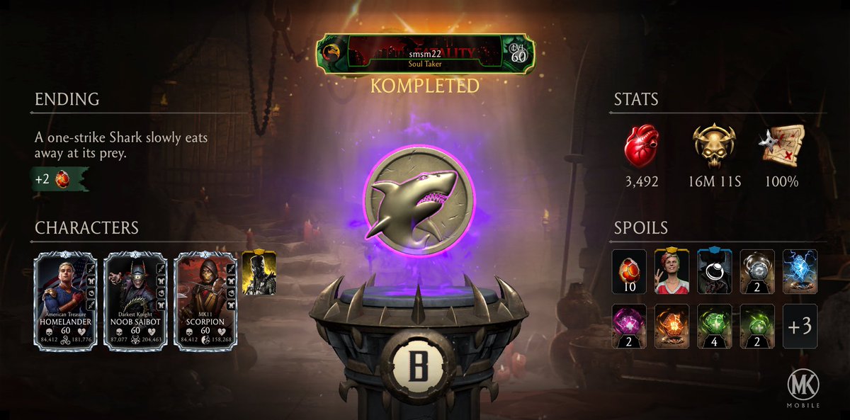 2211Boy's tweet photo. I just completed a Krypt Run in Mortal Kombat mobile! Check out my stats. https://t.co/lnQqvHVMul