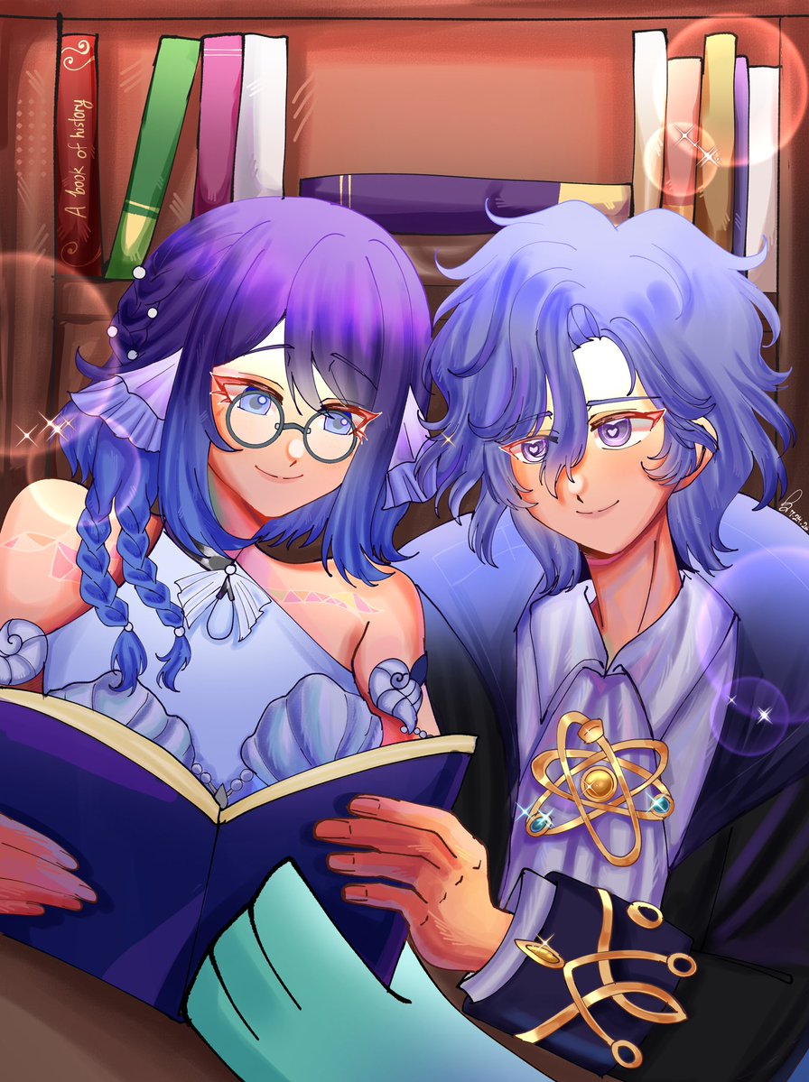 mermaidofcoral's tweet photo. Debut of my newest yumeship!  Mariya and Mitya geeking out together and reading together! 💜

🎨 @sakubl00ms https://t.co/IhhveNWvQb