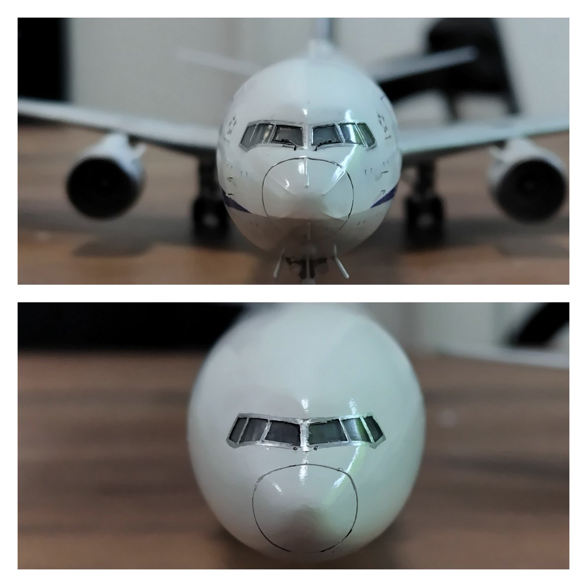kd618a's tweet photo. せっかくB7を作っているので、顔の比較を色々と。

顔付きが似ている二機種ですが、胴体径の違いでそれぞれに個性があります。

同じ窓枠を使っているのにB6の窓の方が大きく見える現象が好きです(笑)

真横や斜め後ろから見ると、ダグラス機みたいな顔に見えるのも︎︎👍 https://t.co/yeqow033YH
