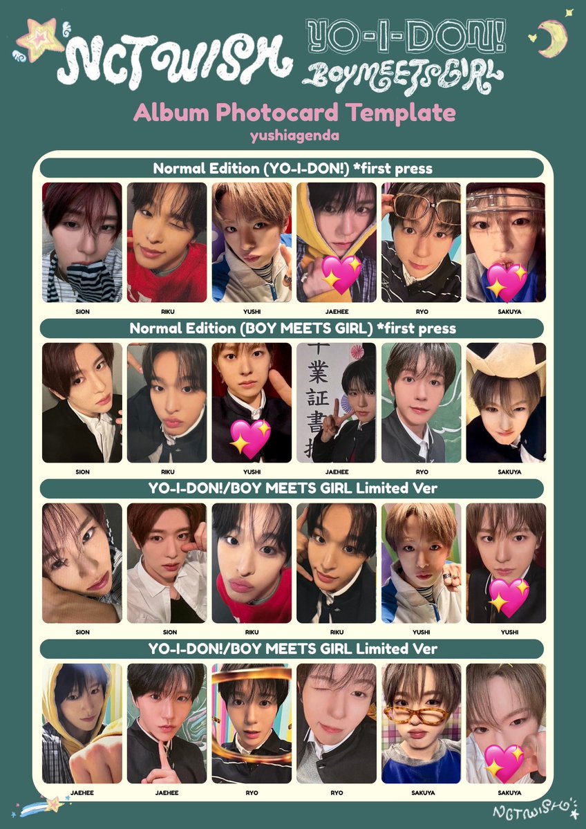 d_j15m's tweet photo. nctwish よーいどん！NCT WISH nctwish トレカ　交換
YO-I-DON! BOY MEETS GIRL トレカ
ode to love

譲：シオン リク リョウ

求：ユウシ ジェヒ サクヤ

異種、過去未所持トレカ交換可能です
⚠️BOY MEETS GIRLverは出し惜しみのため、ユウシのみの交換とさせていただきます
郵送希望🌱 https://t.co/CAC57FG3f6