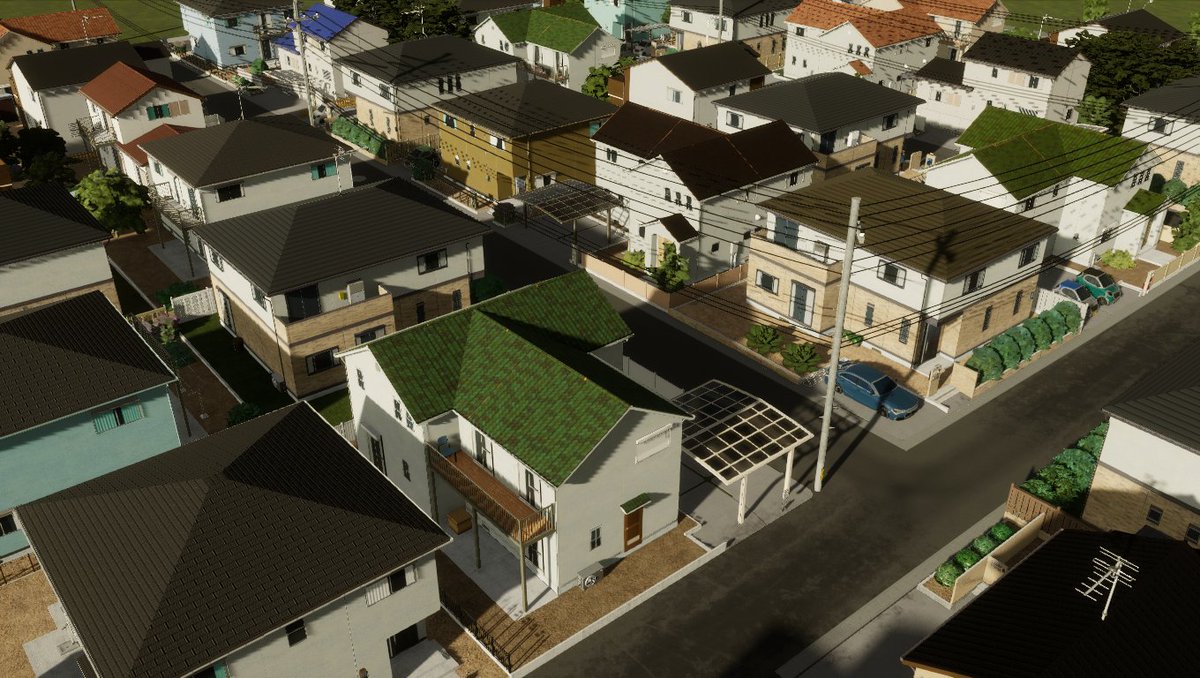 Risatory's tweet photo. シティーズ２
家をコツコツ10軒ほど作った。だいぶ郊外住宅ぽくなってきた、色違いも含めてる状態だけど、まだまだ違和感、もっと作らないと https://t.co/GAFwOXALOY