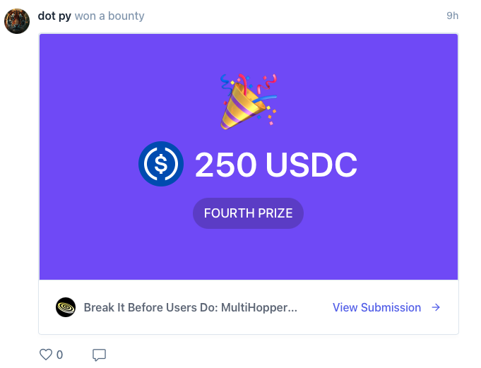 Dotpy69's tweet photo. Thank you so much to the @Multihopper  team for organizing such a great bounty and giving builders the opportunity to test and improve the platform.

It was a great learning experience and I truly appreciate the recognition.