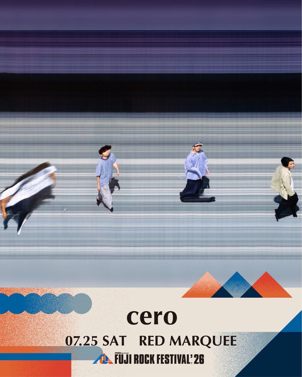 cero_info's tweet photo. 本日！
FUJI ROCK FESTIVAL’26

7/25(土) 16:00〜17:00 
@ RED MARQUEE🟥

MEMBER
Vo,Gt,Fl: 高城晶平
Key: 荒内佑
Gt,Cho: 橋本翼
Dr: 光永渉
Ba: 厚海義朗
Key,Cho: 小田朋美
Tp,Cho: 古川麦
VJ: VIDEOTAPEMUSIC

配信（Ch1）🛰
https://t.co/3YyEizzEHv

お見逃しなく！

#fujirock #フジロック https://t.co/aBj9mJgkLF