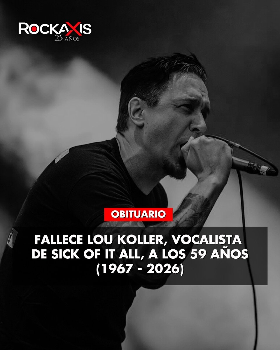 rockaxisoficial's tweet photo. Fallece Lou Koller, histórico vocalista de Sick Of It All, tras una intensa batalla contra el cáncer.

La banda confirmó la partida de su emblemático frontman a través de un emotivo comunicado, destacando su liderazgo, compromiso y la enorme conexión que logró construir con generaciones de fanáticos del hardcore alrededor del mundo.

"Hemos perdido a un amigo querido y a un vocalista icónico", expresaron sus compañeros, quienes además agradecieron el apoyo recibido durante los últimos dos años, período en el que Koller enfrentó su enfermedad acompañado por el cariño de la comunidad hardcore internacional.