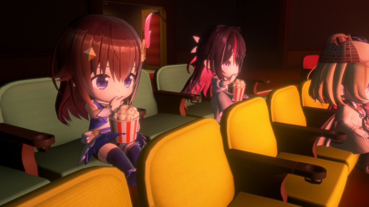 Elminster_Wu's tweet photo. 看電影的Sora跟Azki太可愛了，吃著爆米花晃著小短腿～　#Hololive https://t.co/2UdCGfXqHB