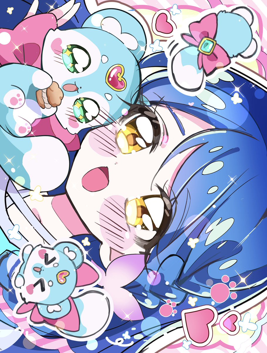 mizunonononono_'s tweet photo. シュシュタン＆くれあさん💙🐾
シュシュタンかわいい〜"(∩>ω<∩)"🐾💕
#たんプリ   #precure   #illustration https://t.co/py2jmorhyS