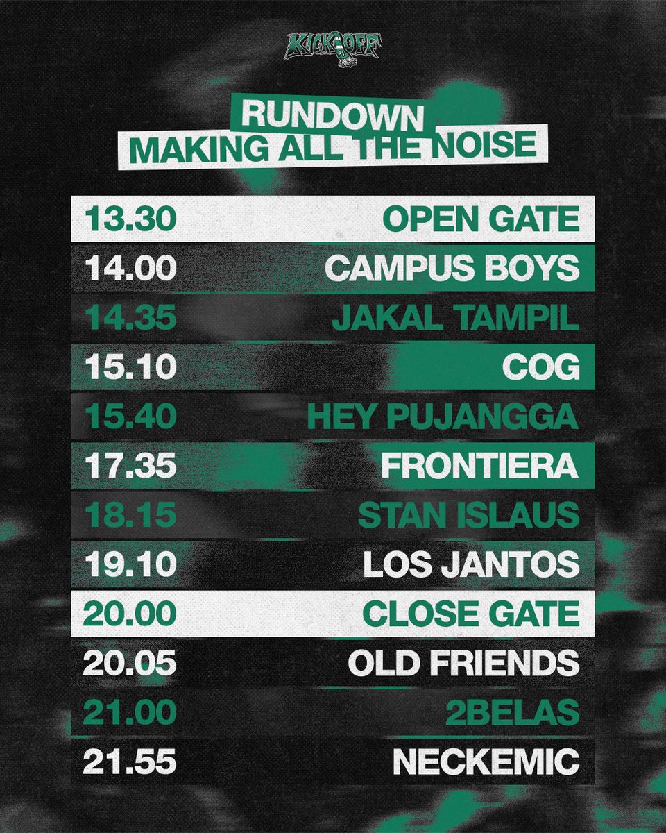 CampusBoys1976's tweet photo. Ini dia urutan penampil di Gigs 𝐌𝐚𝐤𝐢𝐧𝐠 𝐀𝐥𝐥 𝐭𝐡𝐞 𝐍𝐨𝐢𝐬𝐞 !
#KICKOFF4 #MAKINGALLTHENOISE https://t.co/aak5caCqTF