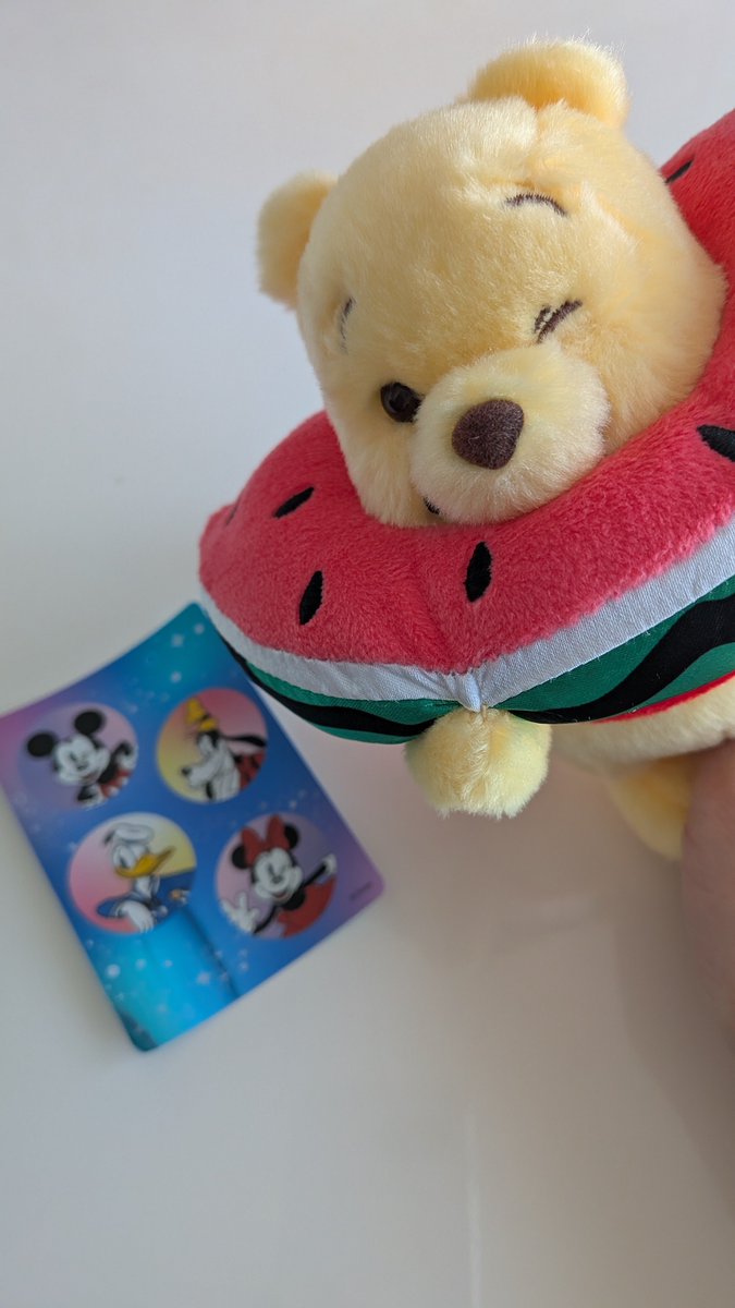P3SUKI's tweet photo. スイカのぷーさん来た🍉
夏の相棒になりそうです
オンラインで購入したので
じゃんけんカードも貰いました👍✨
#ディズニーストア
#じゃんけんカード https://t.co/P1iHqrOF3l
