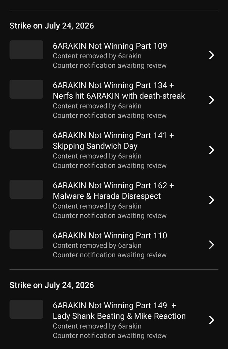 OCDGamerNZ's tweet photo. For over 2 years I've made videos documenting YouTuber 6ARAKIN under the fair use policy. 

Today 6ARAKIN copyright struck over 80 videos, all videos that are the same format as usual. 

Copyright abuse. I have to email YT 80 times, no wonder they think its spam.

@TeamYouTube https://t.co/dH40wVn7V2