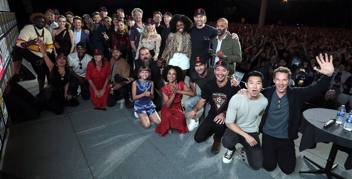 the_Bradster007's tweet photo. The 2019 Marvel Studios comic con panel will forever be one of the greatest presentations in SDCC history! https://t.co/H4J8CkTm23