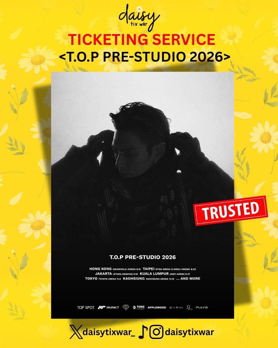 daisytixwar_'s tweet photo. OPEN JASWAR TIKET BY DAISYTIXWAR 

☆ THE SCRIPT Tour 2026 <Man In The Arena>
☆ KANYE WEST Live In Indonesia
☆ U-KNOW Project 2026 <Scene#1> In Jakarta Non Vip Only
☆ T.O.P <Pre-Studio 2026> https://t.co/eHFLo0iDW0