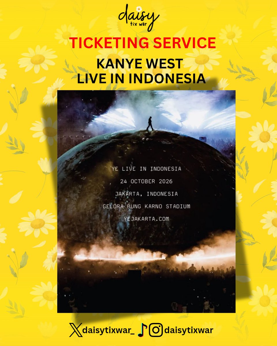 daisytixwar_'s tweet photo. OPEN JASWAR TIKET BY DAISYTIXWAR 

☆ THE SCRIPT Tour 2026 <Man In The Arena>
☆ KANYE WEST Live In Indonesia
☆ U-KNOW Project 2026 <Scene#1> In Jakarta Non Vip Only
☆ T.O.P <Pre-Studio 2026> https://t.co/eHFLo0iDW0