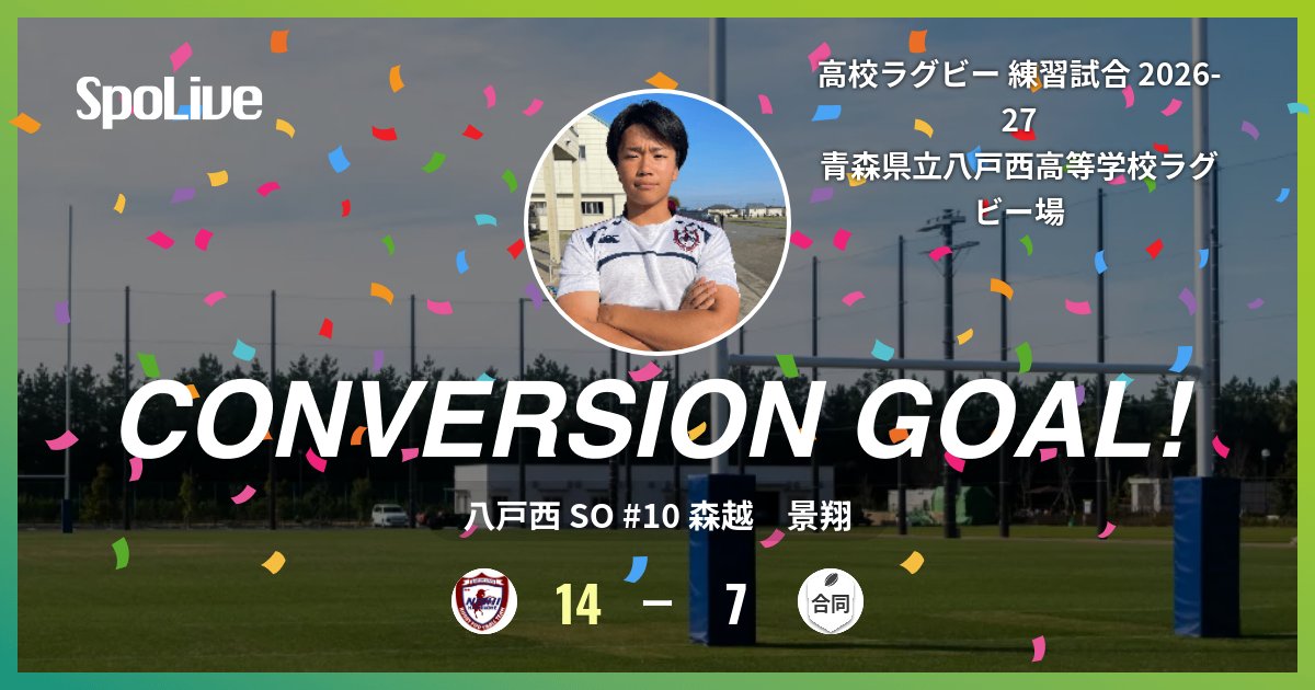hachinishi_rfc's tweet photo. 20分 (八 14 - 7 合) 八戸西の森越　景翔選手のコンバージョンゴールです！

#SpoLive https://t.co/dsqeKDrxhh