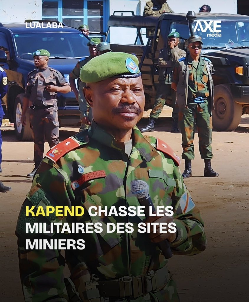 KimKimuntu's tweet photo. Dans le Lualaba, le général Eddy Kapend ordonne le retrait des militaires du site minier de Kisankala. Il demande également aux opérateurs miniers de ne plus solliciter l’armée pour protéger leurs biens ou intervenir dans des conflits privés.
#AXEmedia https://t.co/FD7IUgIFVB