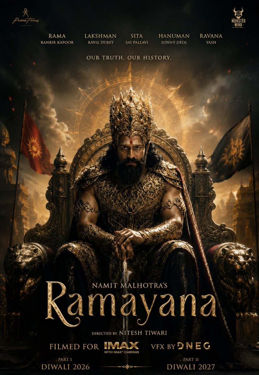 amo2ko's tweet photo. 🚨 New #Ramayana Poster!
Ravana looks absolutely fierce and majestic. The dark atmosphere, throne design, and royal armor make this poster feel truly epic.
Can't wait for the trailer! 🔥⚔️
#Yash #Ramayana #NiteshTiwari #IndianCinema https://t.co/S6uulKAcYA