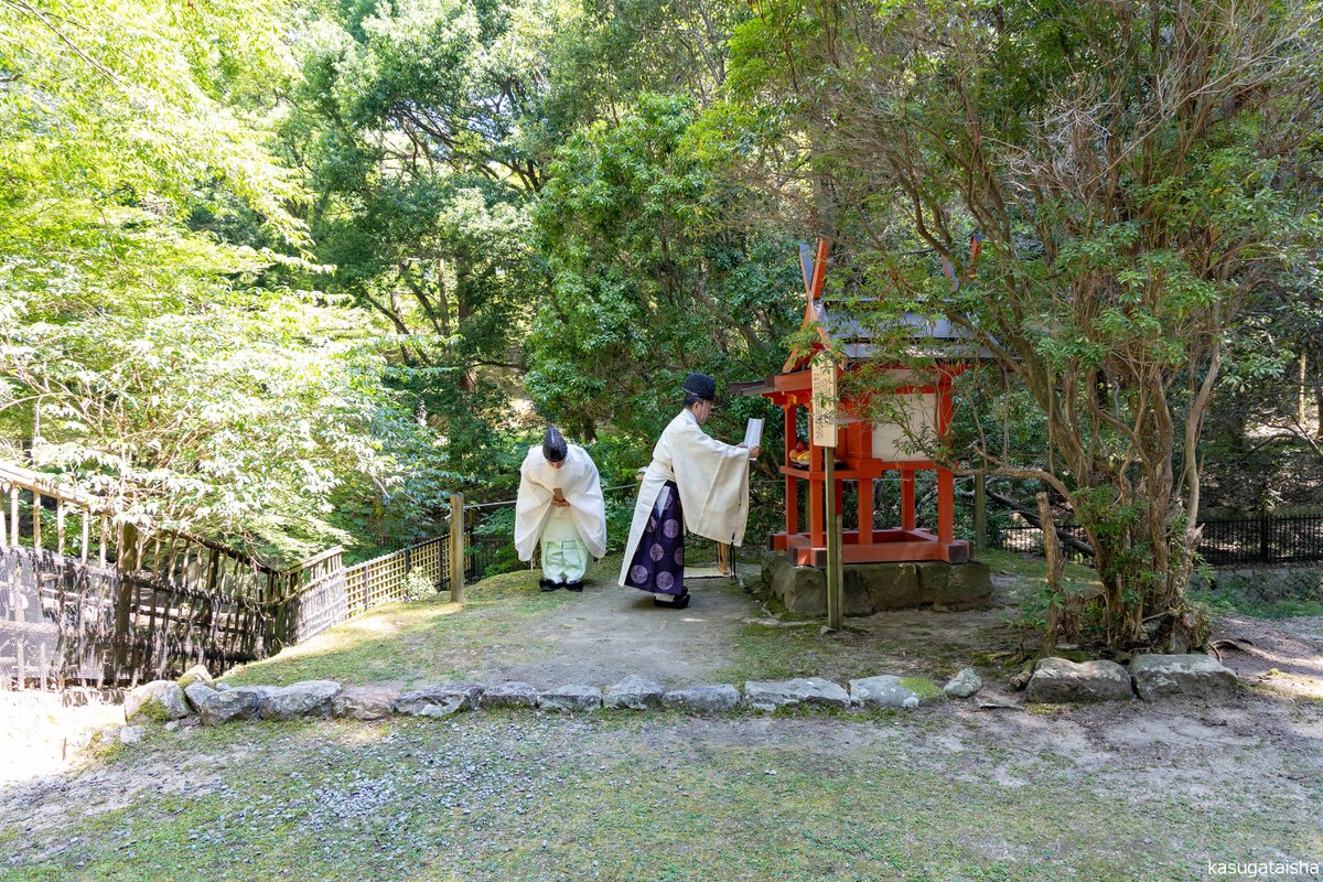 KASUGASHRINE's tweet photo. 午前10時より #天神社 #浮雲神社 の例祭が斎行されました。古くは興福寺の四恩院に鎮座されていた両社は春日山を源流とする水谷川の川辺に鎮まる霊験高いお社です。浮雲神社は参拝すれば神々が御降臨になった神山の御蓋山山頂浮雲峰に鎮座する #本宮神社 を登拝するのと同じ御霊験があるといわれます。 https://t.co/w07ewMrXXJ