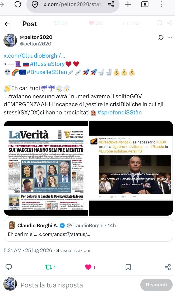 pelton2020's tweet photo. @haStatoNESSUNO @Avvenire_Nei @BelpietroTweet @franborgonovo @madforfree @ladyonorato @boni_castellane @rusembitaly @valy_s @LaVeritaWeb @cris_cersei @SecKennedy @PM_ViktorOrban @TuckerCarlson @matteosalvinimi @RoVannacci @ale_dibattista @ClaudioBorghi @OrtigiaP https://t.co/nsYDdq5fwO
<---🧵🇷🇺🇷🇺#RussiaStory♥️♥️♥️
💀🌈🇪🇺#BruxelleSStàn💉💉🚀🚀🚽🚽💰💰💰

💔💔#CainoStory ⚰️⚰️#DonbasGenocide
MAI NELLA STORIA SI È ARRIVATI A UN #LIVELLOPOLITICO/#ECONOMICO COSÌ IN BASSO🏚🏚🏚
🚨#IVreichStory☢️☢️卐卐🤮#Norimberga2⚖️⚖️

⬇️QUESTA È LA CLOACA🇺🇸🇪🇺 https://t.co/7b11RMEYUY