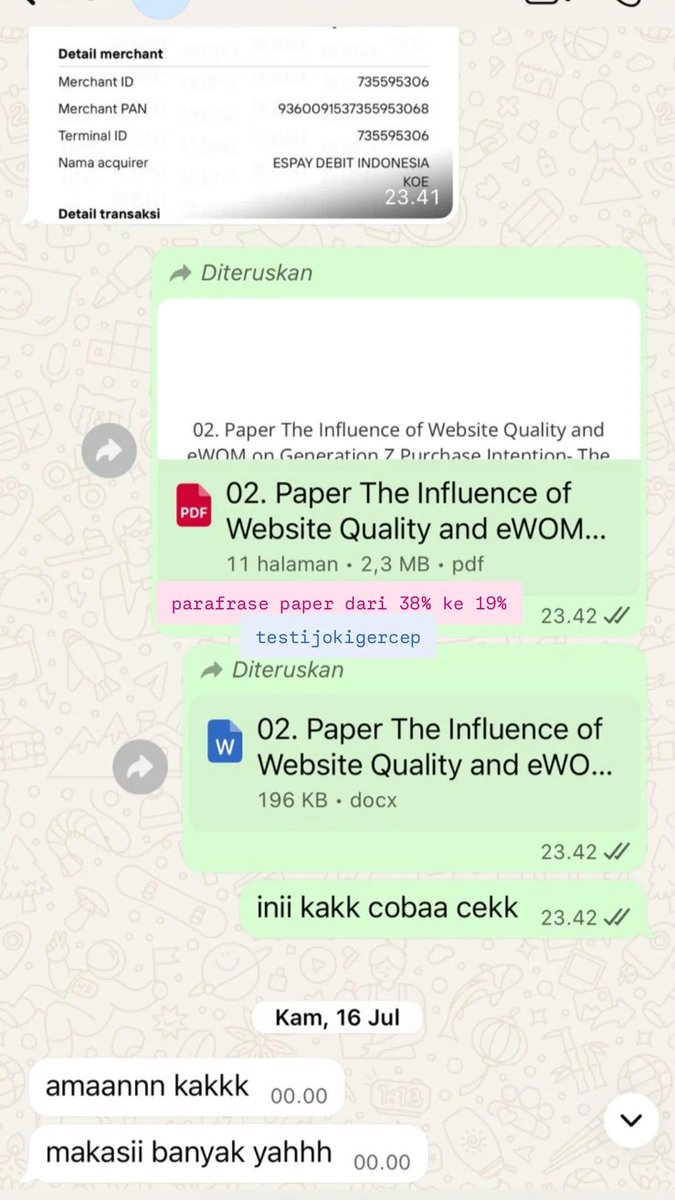 owdyeeee's tweet photo. 150. 5 poster tentang oprec organisasi✅
151. parafrase paper dari 38% ke 19%✅
152. parafrase turnitin dari 21% ke 18% + ai dari 37% ke 21%✅
152. parafrase artikel dari 39% ke 21%✅
#zonauang 
#zonajajan 
#joki https://t.co/praMbYy5DL