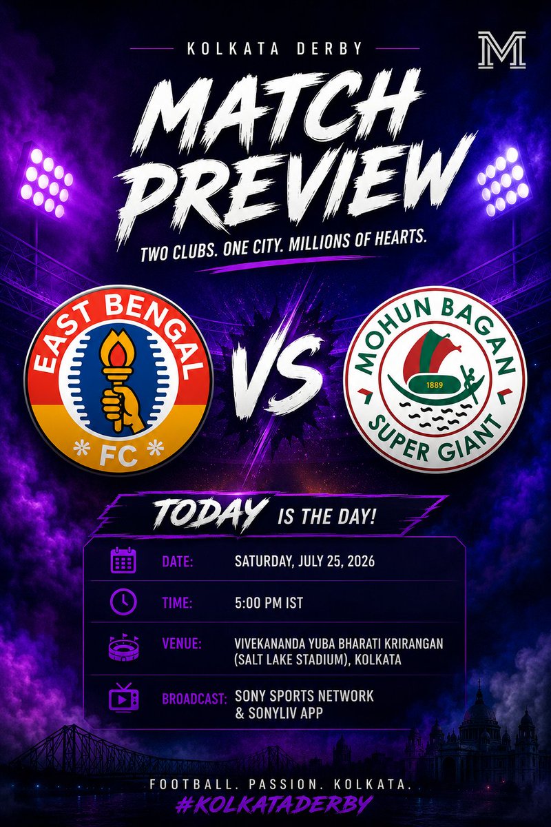 mbsnbangla00's tweet photo. 🟢🔴|New Season, New Era, Same Old Rivalry: Mariners Gear Up to Conquer the Derby!|

The global carnival of the World Cup has ended, and for Kolkata, it means just one thing – returning to the colours that truly define this city: the legendary Green and Maroon! The wait is finally over, Mariners. The 2026-27 Indian football season kicks off in the grandest way possible. On Saturday, July 25th, Asia's oldest football tournament, the 135th IndianOil Durand Cup, gets underway with the ultimate showdown: Mohun Bagan Super Giant vs East Bengal FC at the iconic Salt Lake Stadium. Here is everything you need to know ahead of the biggest match in Indian football.

• The Stakes: A Quest for Redemption
We all remember how agonizingly close we came last year. The opportunity to secure back-to-back-to-back league crowns was right in front of us, only for our arch-rivals to edge us out in a dramatic, down-to-the-wire finish on tiebreakers. For a club that measures itself strictly by trophies, it was a bitter pill to swallow. But football always gives you another chance. What better way to set the tone for the new campaign than by crushing the reigning ISL champions in the season opener?Let's not forget our undisputed pedigree in this competition—Mohun Bagan holds the absolute record with 17 Durand Cup titles compared to their 16. In 2023, we broke a 23-year wait for the trophy by beating them 1-0 in the final. With only group toppers and the two best second-placed teams advancing, a dominant win on Saturday is critical to take early control of Group A.

• The Dugout Battle: A New Greek God vs A Familiar Face
Saturday marks the beginning of a new chapter under our new Greek head coach, Panagiotis Dilmperis, who replaces the long line of Spanish coaches after impressing at Punjab FC. He knows exactly what it means to lead a club of our magnitude. Speaking ahead of the derby, he made it clear he is ready for the challenge: "Joining a club like Mohun Bagan, with its incredible fan base, rich history, ambitious ownership and high expectations, is not pressure for me - it is a huge source of motivation".In the opposite dugout stands Antonio Lopez Habas. Yes, the man who once brought us glory and steered us to the ISL Shield is now wearing Red and Yellow. He claims to have "no nostalgia" for his time with us and is ready to fight for his new club. We'll see how he feels when the roaring Green and Maroon wave crashes against his team!

• Team News: An Indian Core Ready to Shine
With both teams starting pre-season barely two weeks ago, match fitness is the biggest talking point. Many foreign recruits are yet to be fully integrated, meaning we might witness a rare, classic battle relying heavily on all-Indian starting XIs.For the Mariners, our marquee signing and former EB talisman, Miguel Figueira, will unfortunately miss the derby. However, our new Serbian forward Dejan Drazic is in the city and was blown away by the incredible welcome from the fans, stating, "We are Mohun Bagan, and like everybody, we expect to win this game". Meanwhile, a massive storyline is the return of defender Rahul Bheke to Kolkata, having crossed the rivalry divide to proudly defend the Green and Maroon.

• Tactical Outlook: How We Win?
Under Coach Dilmperis, the game plan hinges on aggressive flank play. We need our wide runners to pin back East Bengal’s fullbacks, while Sahal pulls the strings from the pocket behind the forward line. If Apuia and Thapa assert complete authority over the central midfield zone early on, we can dictate the game's rhythm. Off the ball, our defensive shape-anchored by Bheke—must remain razor-sharp to completely shut down their fast-break transitions in wide areas.
• Probable Mohun Bagan Starting XI (4-2-3-1):
Goalkeeper: Vishal Kaith (C)
Defenders: Mehtab Singh, Rahul Bheke, Alex Saji, Abhishek Singh Teckcham
Midfielders: Apuia, Anirudh Thapa, Sahal Abdul Samad
Forwards: Kiyan Nassiri, Manvir Singh, Liston Colaco

#JoyMohunBagan💚❤️