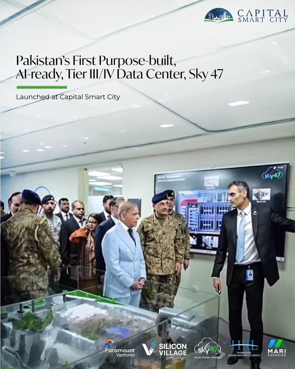 smartcitypk1's tweet photo. #Sky47, Pakistan's largest purpose-built data center, has officially been launched at #SiliconVillage, #CapitalSmartCity, in partnership with Mari Energies Limited and Habib Rafiq Engineering (Private) Limited (#HRLGroup).
#DataCentre https://t.co/WINViQINbU