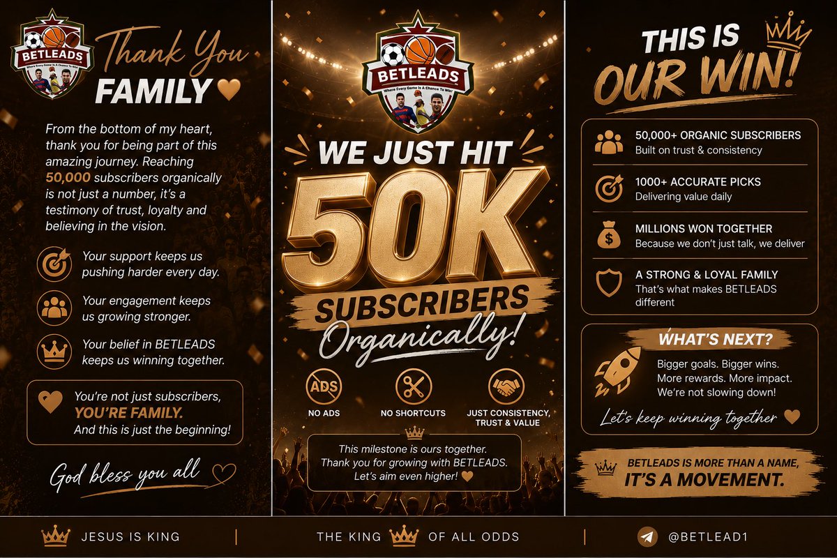 BETLEADS's tweet photo. 🎉 50,000 STRONG! 🎉

Today, BETLEADS officially crossed 50,000 organic Telegram subscribers. 💙

No paid followers.
No shortcuts.
Just consistency, trust, and a community that believed in us from day one.

Every follow, every share, every message of support, and every person who believed in this vision helped make this possible.

To everyone who has been part of this journey—THANK YOU. You are the reason BETLEADS keeps growing.

This is more than just a number. It’s proof that hard work, honesty, and consistency will always win.

50K is just the beginning. We’re aiming much higher, and we’re taking every one of you with us.

❤️ Thank you for believing in BETLEADS.
The best is yet to come. 🚀
