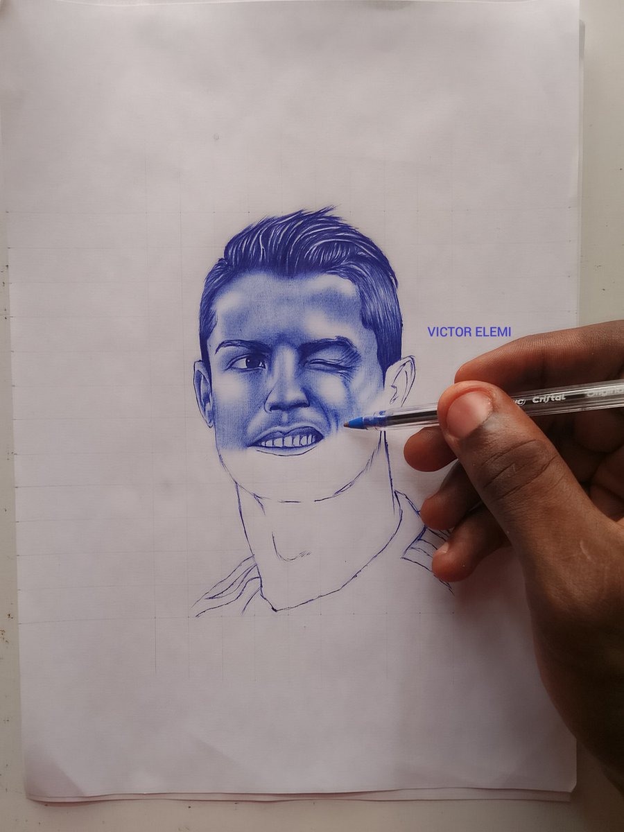 victorelemi_'s tweet photo. “Talent without working hard is nothing.” – Cristiano Ronaldo🐐⚽🔥
Currently working on this blue pen portrait of CR7.
Halfway done. The focus is on the intensity in the eyes.
Should I finish it or switch to someone else next? https://t.co/Gu9Nf50Rwq