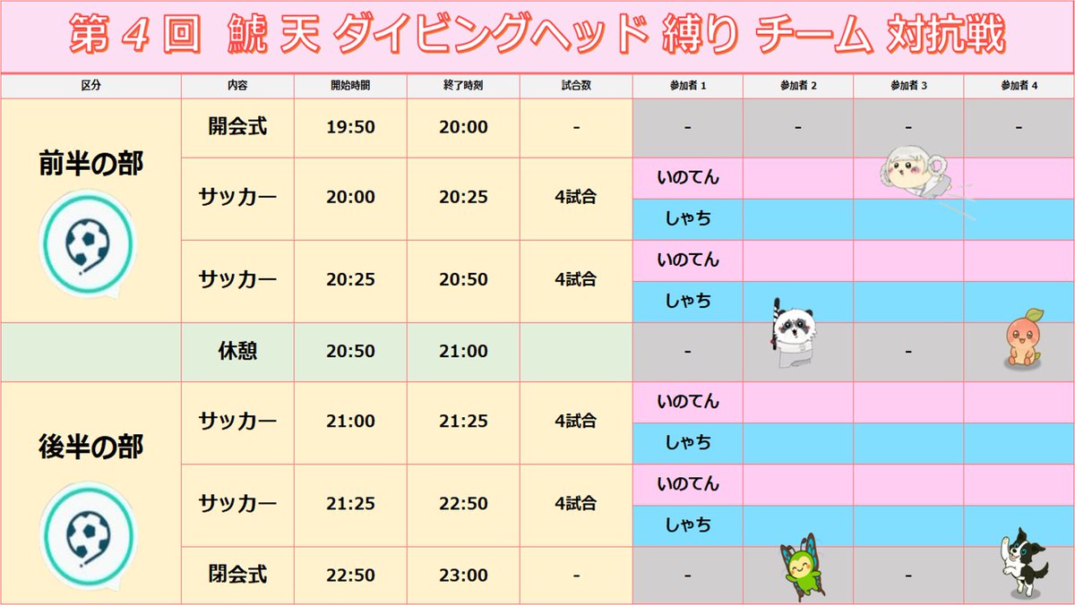nss_Shachi's tweet photo. 🔥参加者募集中🔥

8月8日（土）20時開始！
第4回 鯱天 ダイビングヘッド縛り チーム対抗戦開催決定！⚽️

笑いあり、熱戦あり！初参加の方も大歓迎！✨

ルールや参加方法などの詳細は、添付画像をご覧ください📷

ぜひお気軽にご参加ください！
たくさんのお申し込み、お待ちしています🙌⚽️ https://t.co/iDAiMx7jQk