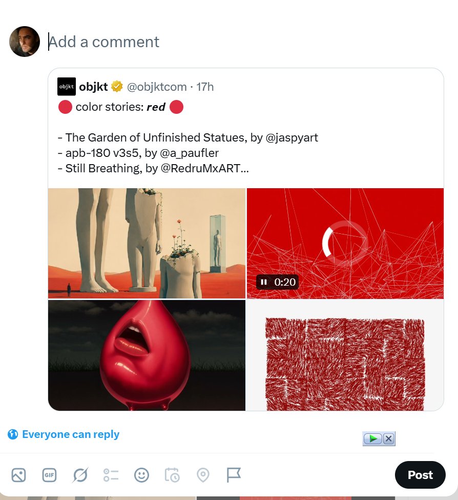 jaspyart's tweet photo. What an incredible surprise—thank you so much, @objktcom, for featuring The Garden of Unfinished Statues in your Color Stories: Red selection. It means a great deal to see my work highlighted alongside such powerful artists. Deeply grateful to be part of this creative community. https://t.co/yQUp8shyyV