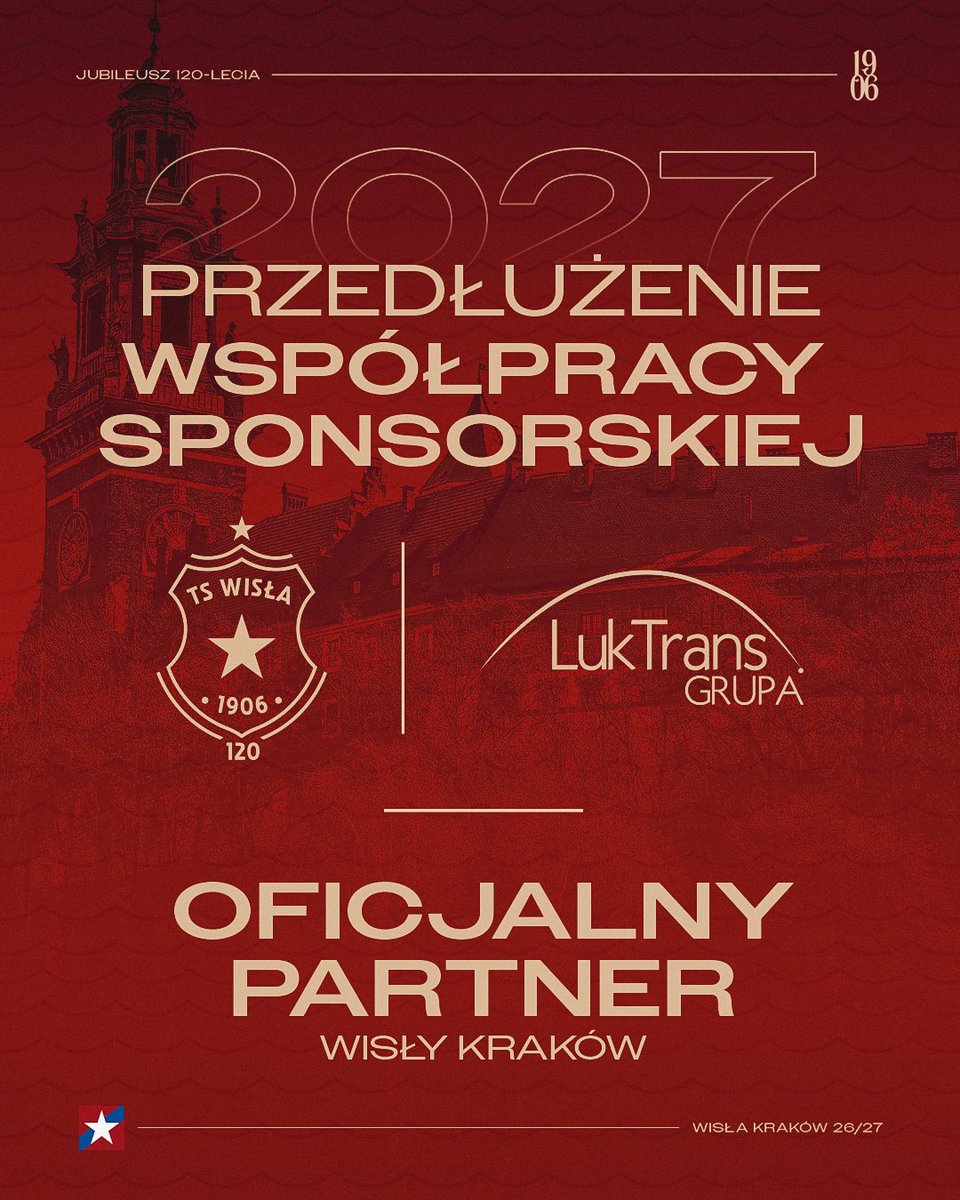 WislaKrakowSA's tweet photo. Razem od lat, razem na kolejny sezon z @GrupaLuktrans 🔵⚪️🔴 https://t.co/qfBsEy94Wr