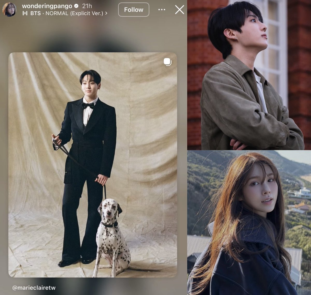 1BforJK's tweet photo. Pango, a famous Thai singer, musician, songwriter, and artist known for her pop/acoustic music 🇹🇭 share a cute picture of Jungkook with dalmatian puppy from “NORMAL” MV Photo Sketch on her IG Stories 💗 

คุณแป้งโกะ .@wonderingpango แชร์ภาพ #จองกุก กับน้องสุนัขสายพันธุ์ดัลเมเชียนสุดน่ารักจาก “NORMAL” MV Photo Sketch 💗 

#JUNGKOOK #정국