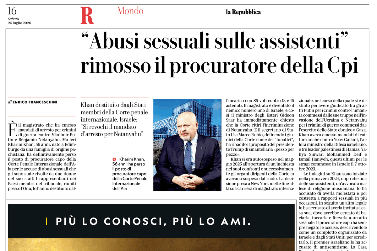 rafforiani's tweet photo. La cronaca di @repubblica è piena di dettagli. Dimentica solo di riferire della lettera di 12 senatori Usa che il 24.04.2024 scrissero al procuratore Khan: "Se colpisci Israele, noi colpiremo te. Sei stato avvisato". https://t.co/4fze22VnEn