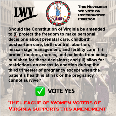 lwv_wa's tweet photo. VIRGINIA stands alone in the south as a critical safeguard for reproductive rights. While 20 surrounding states have severely restricted them, we remain a vital access point. But without constitutional protections, that access is at risk. Plan NOW to Vote YES in November. https://t.co/saAZwGpneR