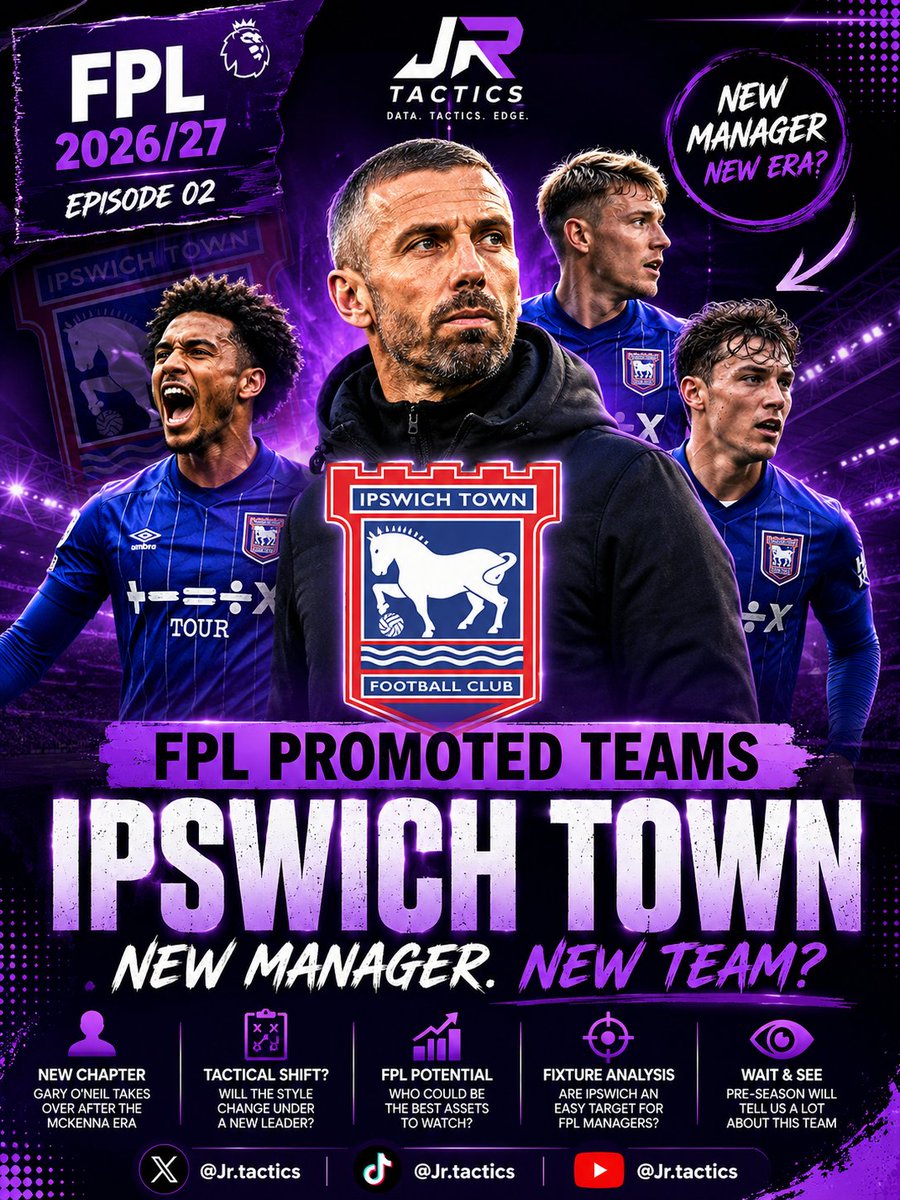 Jr_tactics's tweet photo. 🟣 FPL Promoted Teams: Ipswich Town

فريق صاعد… لكن المرة دي القصة مختلفة.

ايبسويتش رجع للبريميرليج ورحل المدرب السابق  Mcakenna وتولي O'Neil القيادة..

فهل إحنا قدام نفس الفريق اللي صعد؟ ولا مدرب جديد = فريق جديد تمامًا؟ 👀

خلينا نبدأ التحليل مع السبت الممتاز… 🧵👇🏻

#FPL https://t.co/cxjreuez4Z