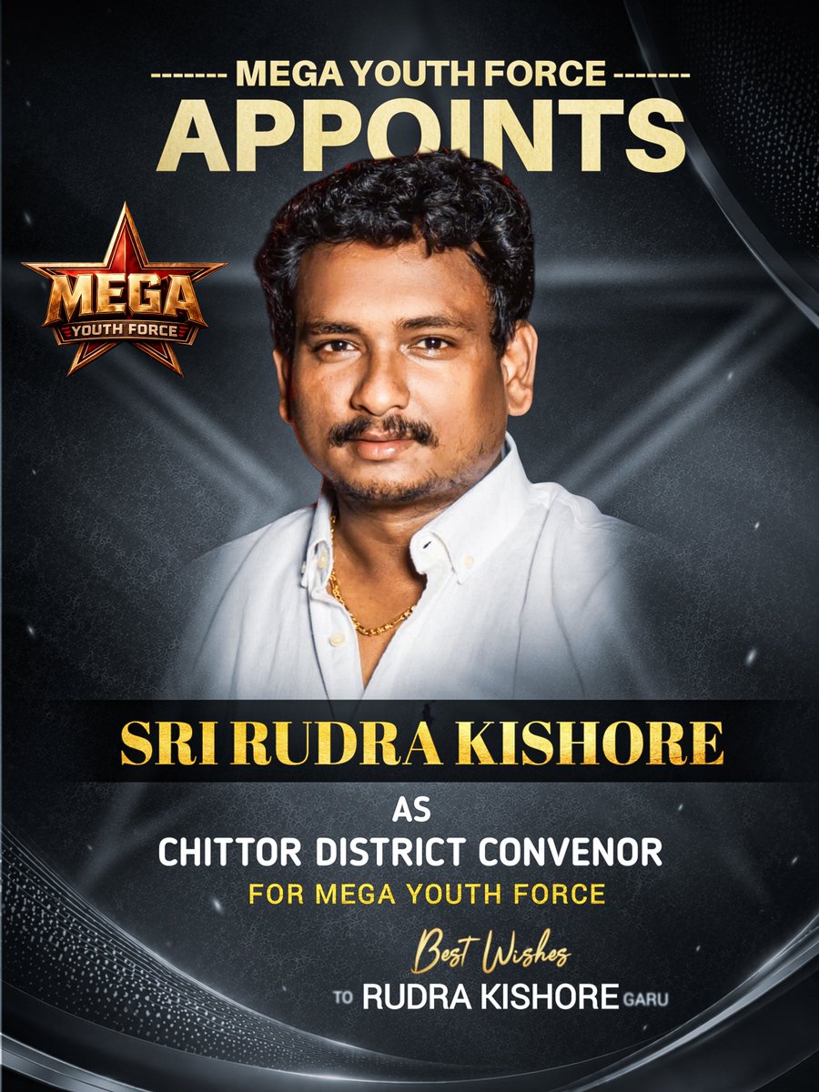 MYFOffl's tweet photo. Warm Congratulations to RUDEA KISHORE @rrkishore6 on being Elected as CHITTOOR DISTRICT  CONVENOR of the Mega Youth Force – Andhra Pradesh 

Wishing you success and strength in your new role.

#MegaYouthForce https://t.co/QPjLWch1Kb