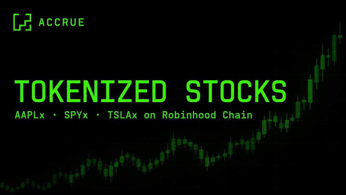 TryAccrue's tweet photo. AAPLx. SPYx. TSLAx.

Robinhood Chain brings tokenized stocks on-chain. Accrue turns their flow into USDG drips.

https://t.co/FLcLbjUMVP

#Accrue #RobinhoodChain #USDG #RWA #DeFi https://t.co/g0XQBArU5c