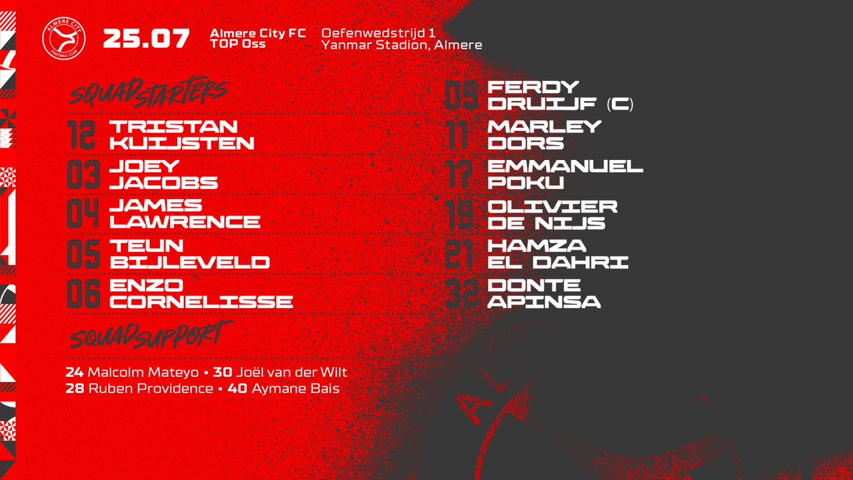 AlmereCityFC's tweet photo. De opstelling voor het eerste duel! ๐
#ALMTOP https://t.co/l99cRfuNlC