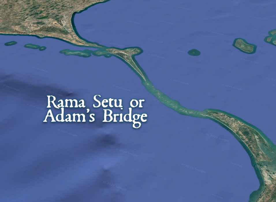 theiaincameron's tweet photo. Look closely at southern India, and how a spur of land (Adam's Bridge) extends a long way out towards Sri Lanka. The sea between the two countries is only 21 km (13 mi). 

Until 1480 it was possible to traverse the two countries on foot, until a cyclone changed the geography. https://t.co/sQomVFMQnn