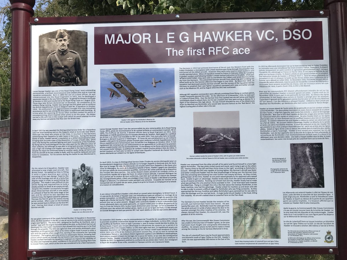 N323339N's tweet photo. Major Lanoe Hawker VC DSO Memorial at Ligny-Thilloy. https://t.co/MbTpW6z8UY