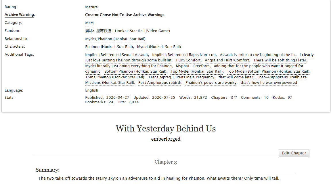 emberforged's tweet photo. Finally I have managed to get the 3rd chapter of this angsty #myphai fic wrapped up. Apologies for the wait. https://t.co/us7f5lPtrc https://t.co/IwFRNz6gF3